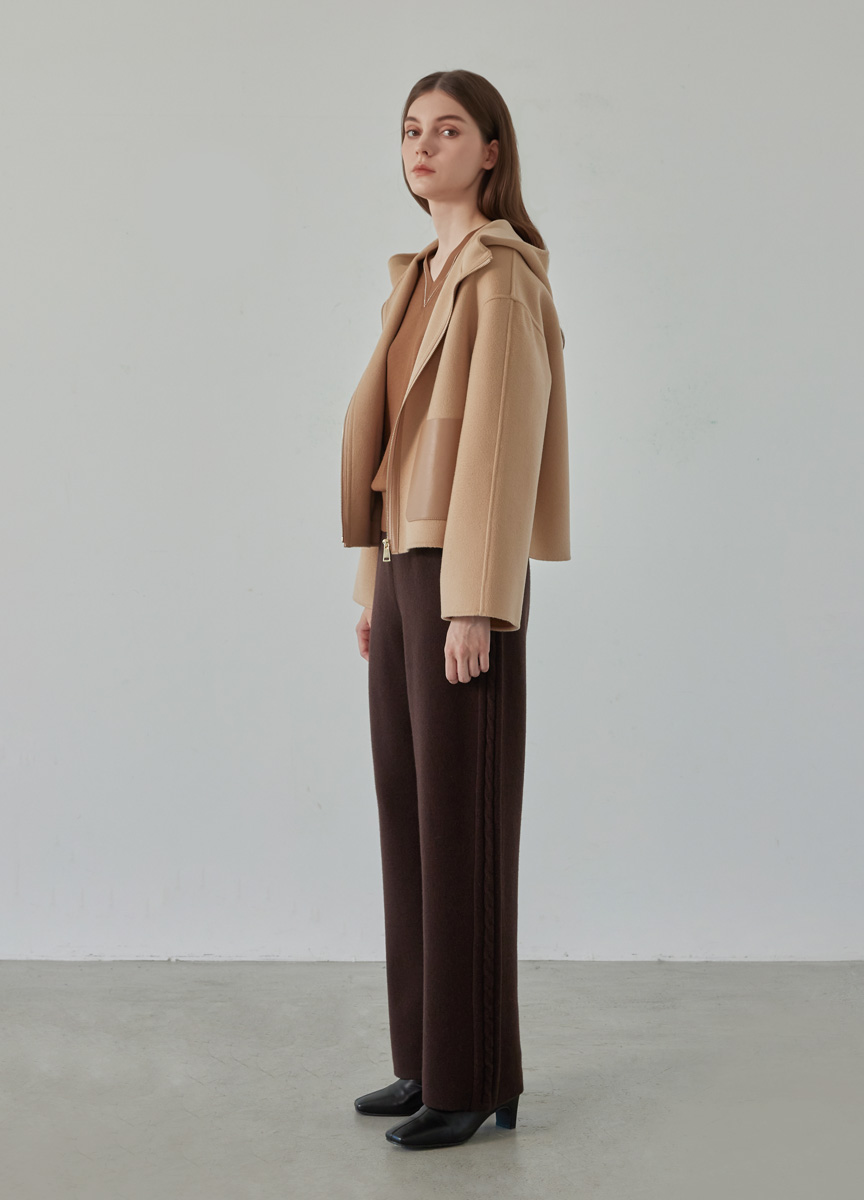 率性拼皮連帽短大衣